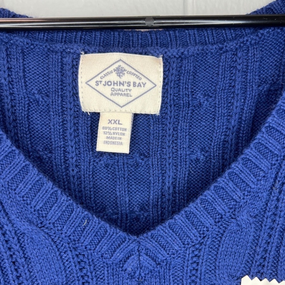 St. John's Bay Womens Cable Knit Sweater Size XXL Blue V Neck Long Sleeve Basic - Picture 2 of 5